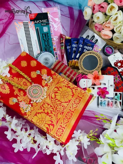❤️ লাল কাতান শাড়ি-প্রিমিয়াম ২৭টি গিফট কম্বো